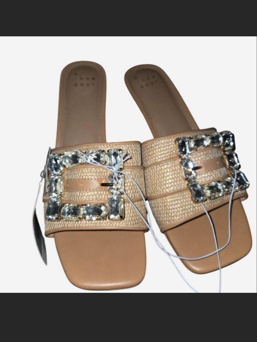 a new day Tan Slide Mules with Crystal Buckle
